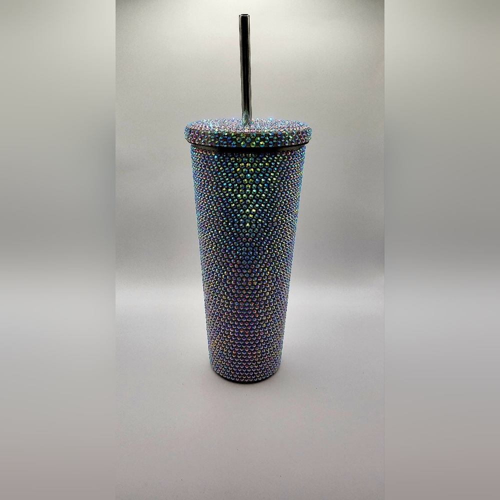 Crystal Studded Cup with Straw